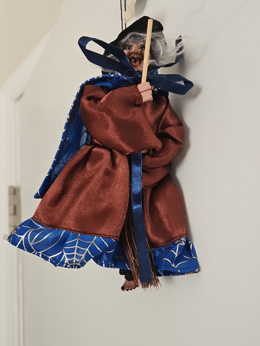 Vintage Ganz Flying Witch Doll With Broomstick Halloween